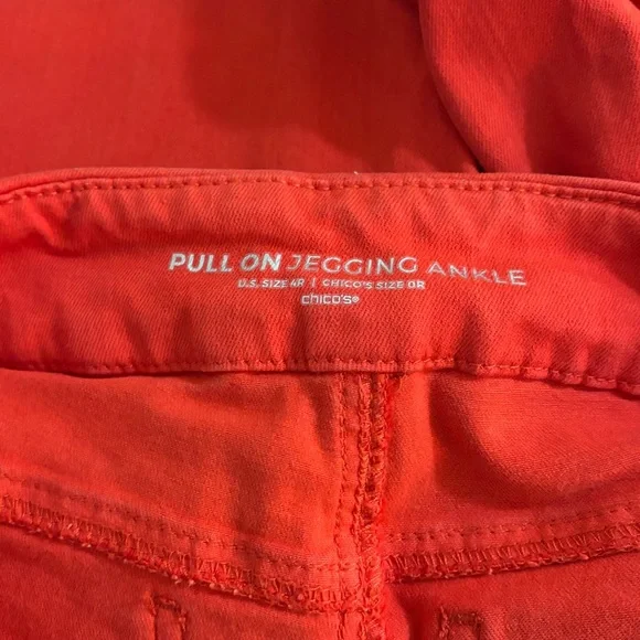 Chico's Pull On Jegging Ankle Pants Red Orange US Size 4 Chico's Size 0R - Picture 6 of 9